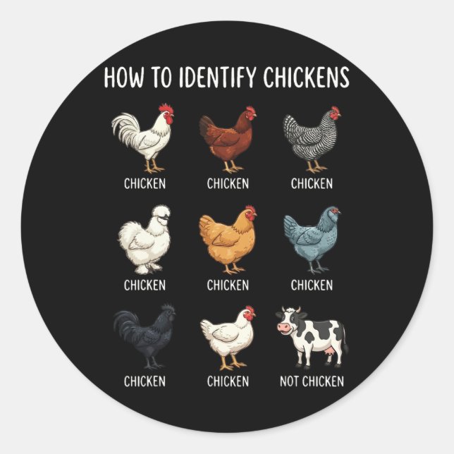 Sticker Rond Comment identifier les poules  (Devant)