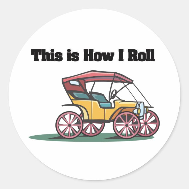 Sticker Rond Comment je marche (vieux mode buggy/voiture) (Devant)
