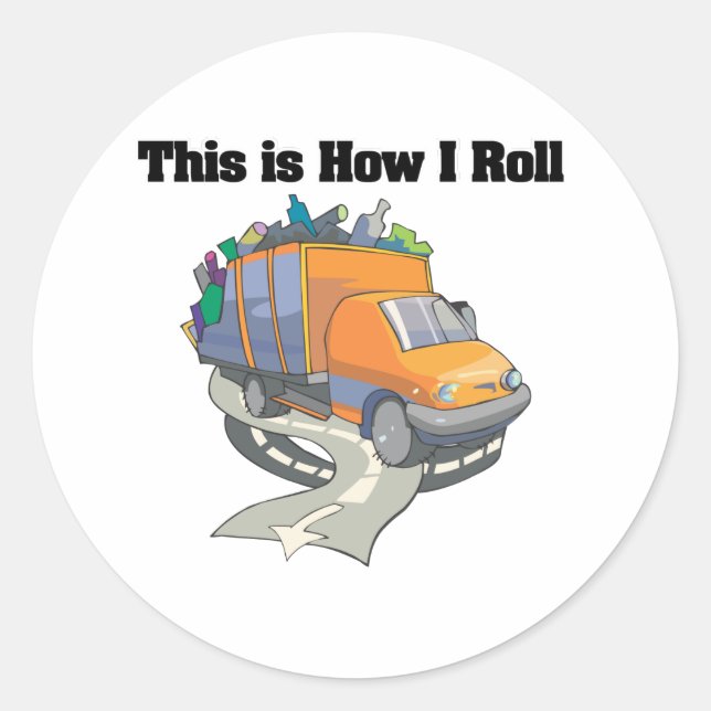 Sticker Rond Comment je roule (camion à ordures) (Devant)