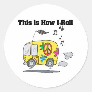 Sticker Rond Comment je roule (fourgon hippie)