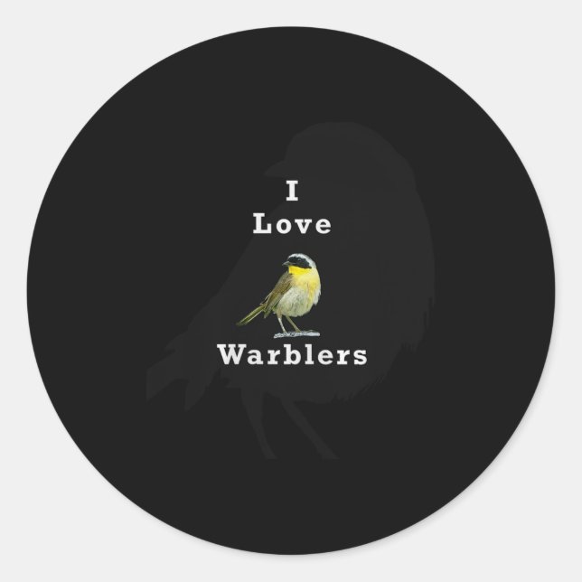 Sticker Rond Common Yellowthroat Warbler ”i Love Warblers” Prem (Devant)