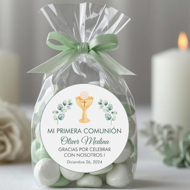 Sticker Rond Commune Espagnole Feuille Vert mignon (Créateur téléchargé)