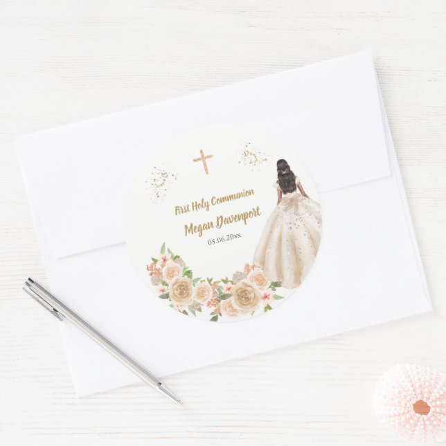Sticker Rond Communion de fille catholique (Enveloppe)