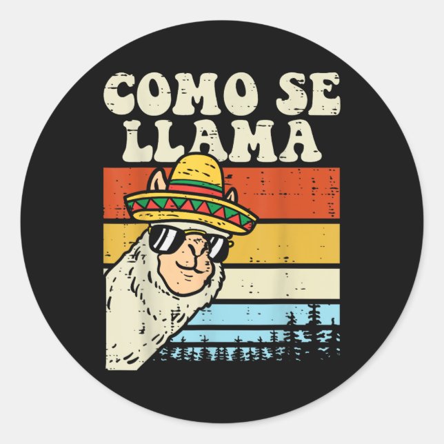 Sticker Rond Como Se Llama Drôle Cinco De Mayo Mexicain Alpaca  (Devant)