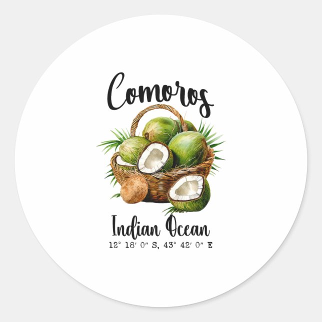 Sticker Rond Comores Cocotier Océan Indien Île Tropicale Gps V (Devant)