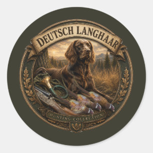 Sticker Rond Compagnon de chasse Pointer allemand à poil long