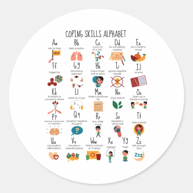 Sticker Rond Compétences Alphabet Conseiller scolaire Santé men (Devant)