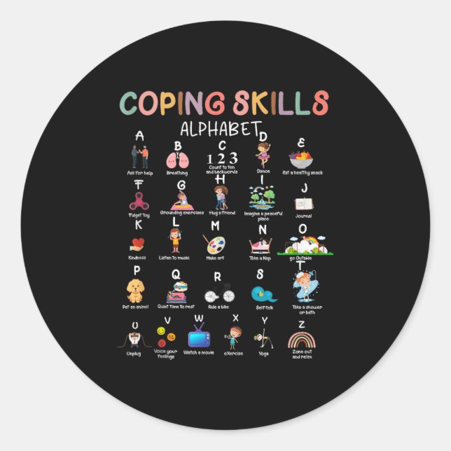 Sticker Rond Compétences d'adaptation Alphabet Sensibilisation  (Devant)
