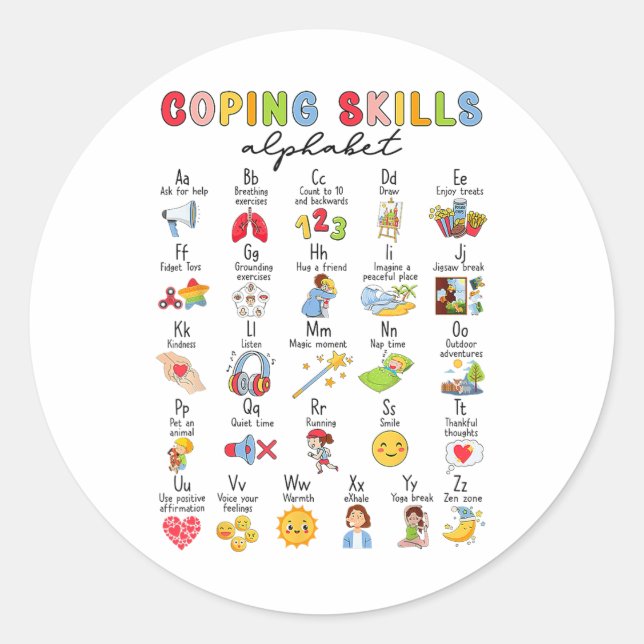 Sticker Rond Compétences d'adaptation Alphabet Sensibilisation  (Devant)