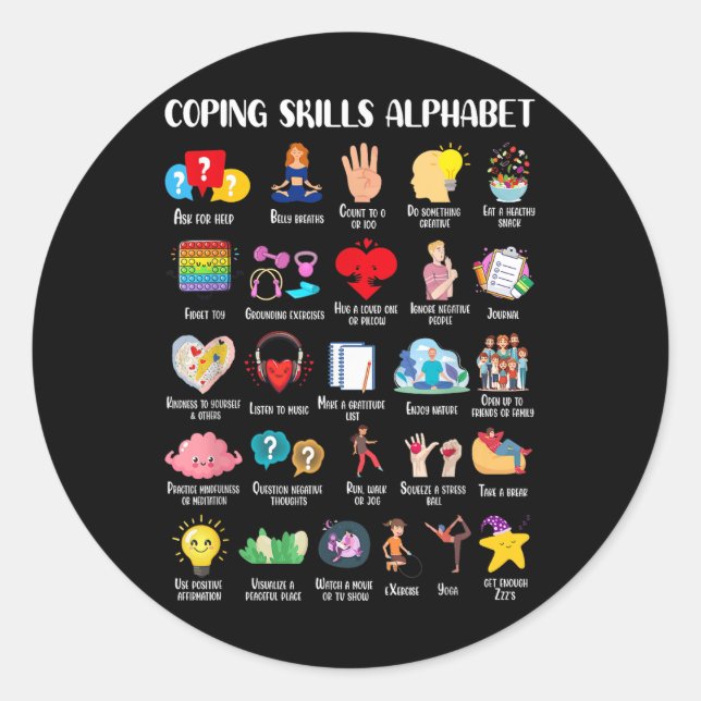 Sticker Rond Compétences d'adaptation Alphabet Sensibilisation  (Devant)