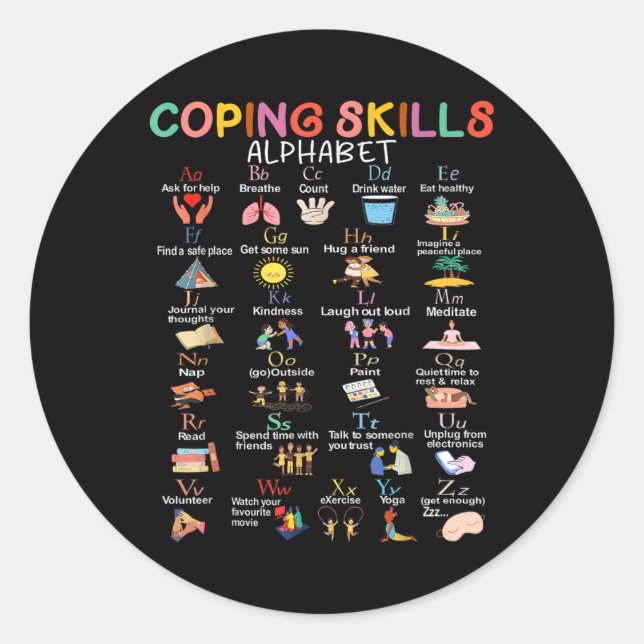 Sticker Rond Compétences d'adaptation Alphabet Sensibilisation  (Devant)