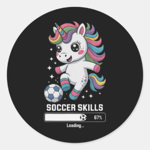 Sticker Rond Compétences de football de licorne mignonne Charge