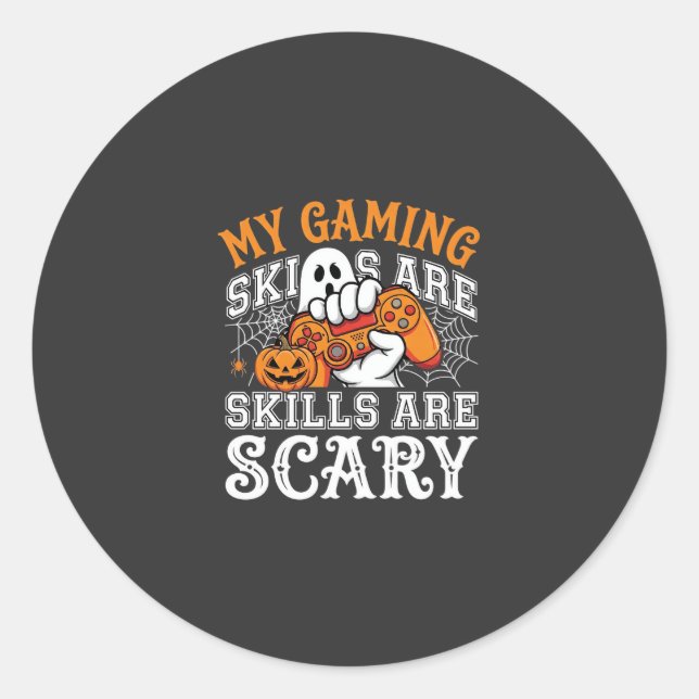 Sticker Rond Compétences de jeu Halloween sont un contrôleur fa (Devant)