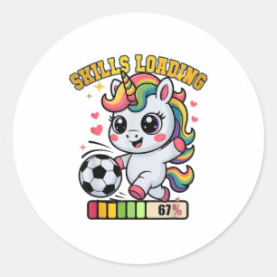 Sticker Rond Compétences de licorne de football mignonnes Charg