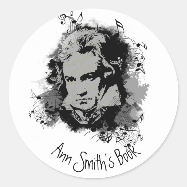 Sticker Rond Compositeur de musique classique Beethoven Écrivai (Devant)