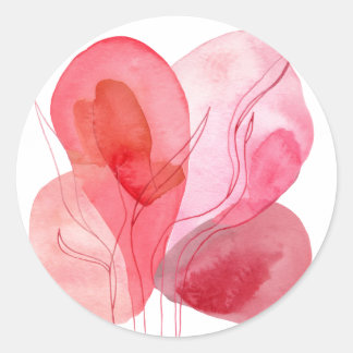 Sticker Rond Composition Abstraite en aquarelle rose
