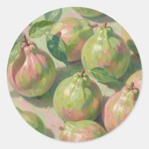 Sticker Rond Composition de guava rose et verte nature morte
