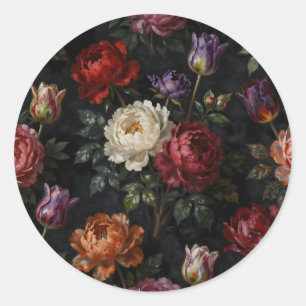 Sticker Rond Composition florale de tulipes et de pivoines au r