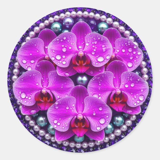 Sticker Rond Composition florale d'orchidées violettes circulai (Devant)