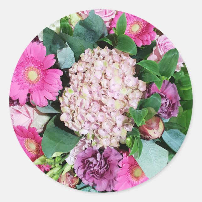 Sticker Rond Composition florale rose et violet (Devant)