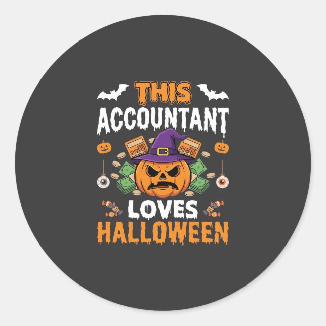 Sticker Rond Comptable Aime Halloween Citrouille Comptable Desi (Devant)