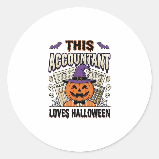 Sticker Rond Comptable d'Halloween Drôle Saison fiscale effraya (Devant)