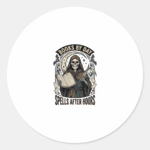 Sticker Rond Comptable d'Halloween Sorcière Reaper Design Vinta