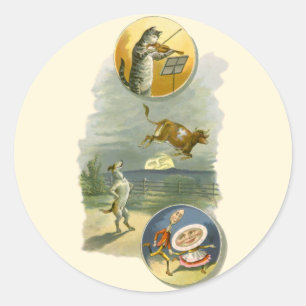 Sticker Rond Comptine vintage de Mère l'Oie Hey Diddle