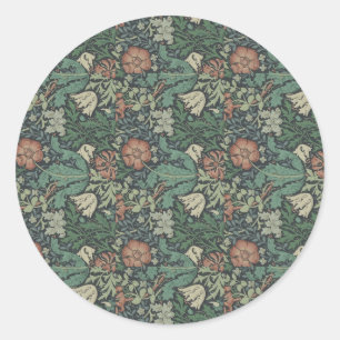 Sticker Rond Compton vert rose de William Morris Vintage