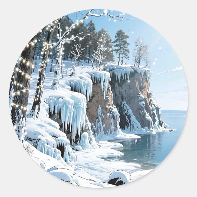 Sticker Rond Comté de Door Wisconsin Noël d'hiver  (Devant)