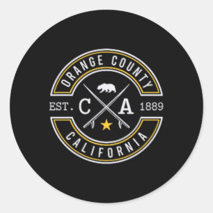 Sticker Rond Comté d'Orange Californie Ca Rétro Surfeur Plage F