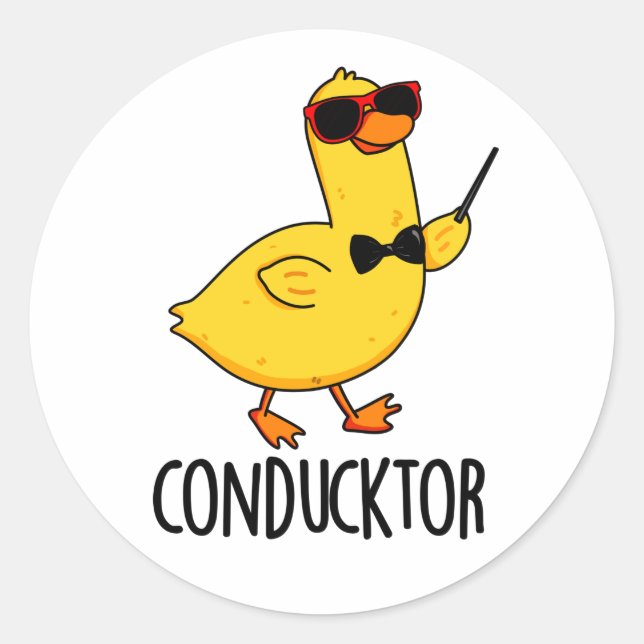 Sticker Rond Con-duck-tor Funny Music Conducteur Canard Pun (Devant)
