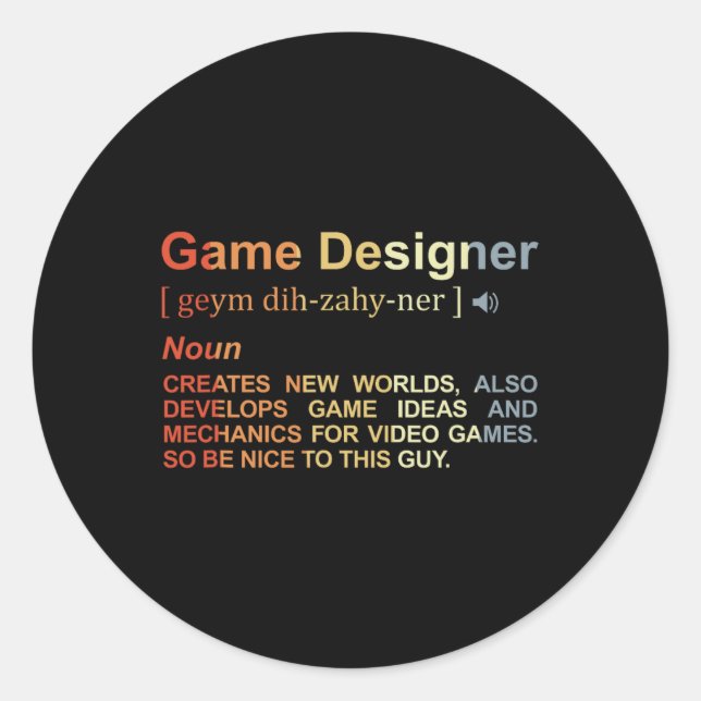 Sticker Rond Concepteur de jeux Définition Programmateur de jeu (Devant)