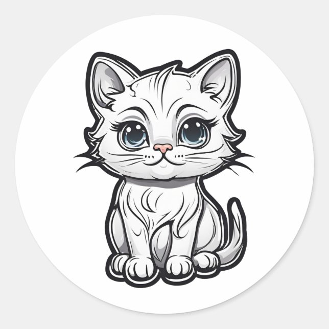 Sticker Rond Conception adorable de chats blancs pour Amoureux  (Devant)