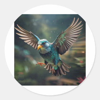 Sticker Rond Conception Animée vibrante de tatouage d'oiseaux