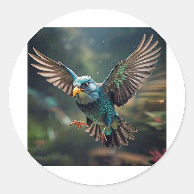 Sticker Rond Conception Animée vibrante de tatouage d'oiseaux (Devant)
