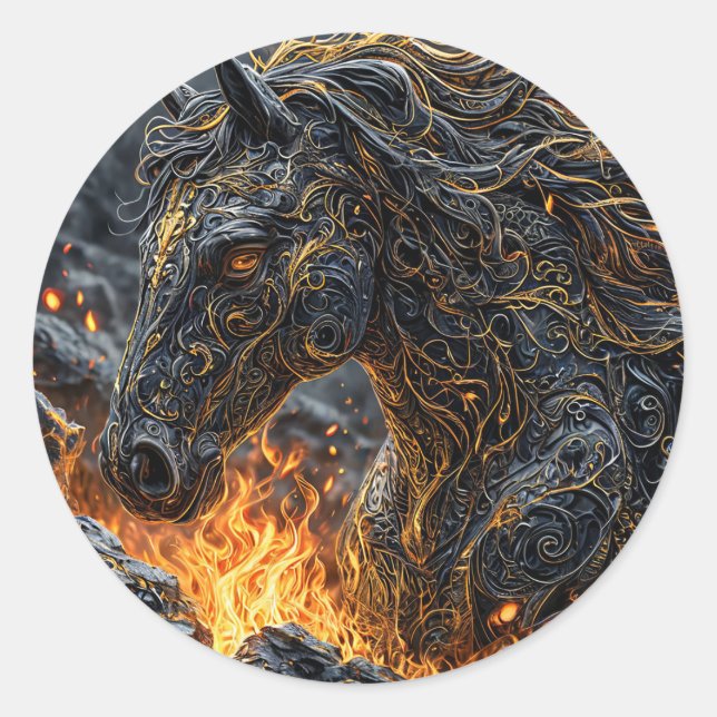 Sticker Rond Conception artistique de l'étalon fougueux cheval (Devant)