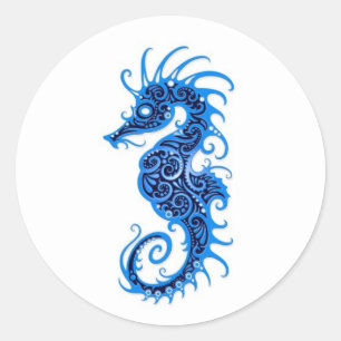 Sticker Rond Conception bleue complexe d'hippocampe sur le