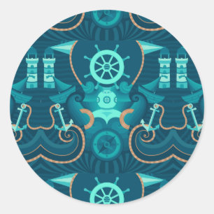 Sticker Rond Conception bleue nautique