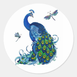 Sticker Rond Conception classique de paon et libellule