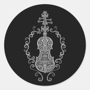 Sticker Rond Conception complexe de violon gris sur noir