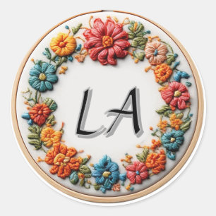 Sticker Rond Conception d'Alphabet Brodé Coloré