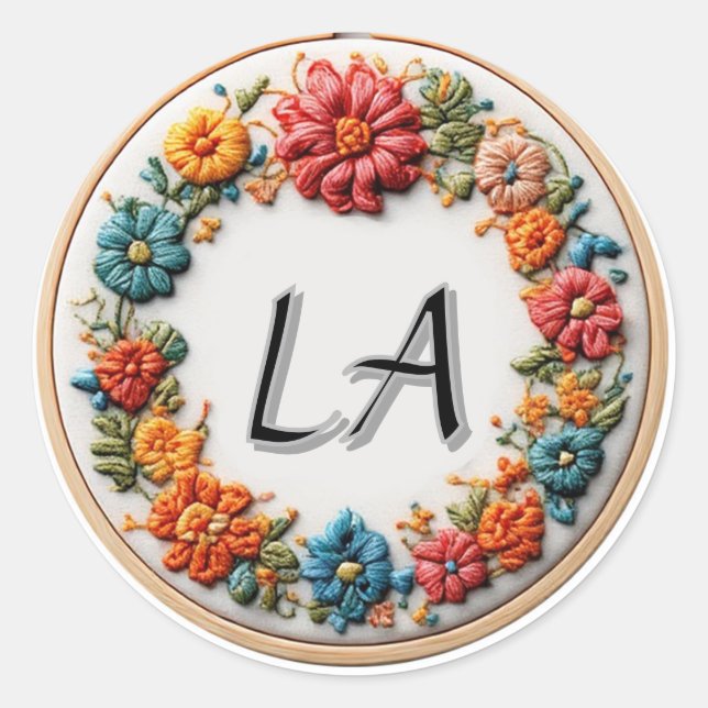 Sticker Rond Conception d'alphabet brodé coloré (Devant)