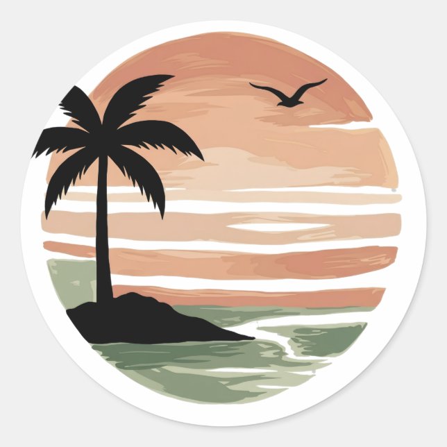 Sticker Rond Conception d'arbre de palmier de coucher de soleil (Devant)