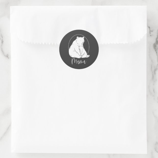 Sticker Rond Conception d'art en ligne Minimal Mama Bear (Sac)