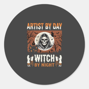 Sticker Rond Conception d'artiste d'Halloween de jour Sorcière