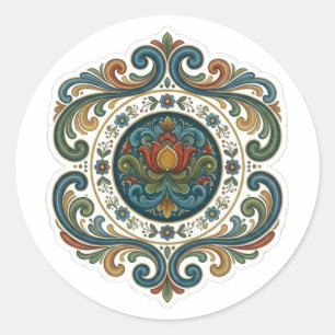 Sticker Rond Conception d'autocollant de mandala Rosemaling