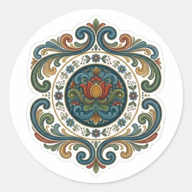 Sticker Rond Conception d'autocollant de mandala Rosemaling (Devant)