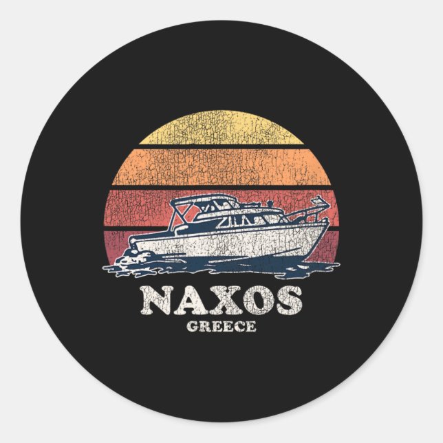 Sticker Rond Conception de bateau rétro Naxos Grèce Bateau vint (Devant)