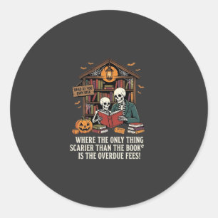 Sticker Rond Conception de bibliothèque de squelette d'Hallowee